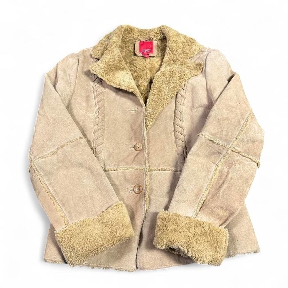 Espirit y2k leather fur lined button jacke